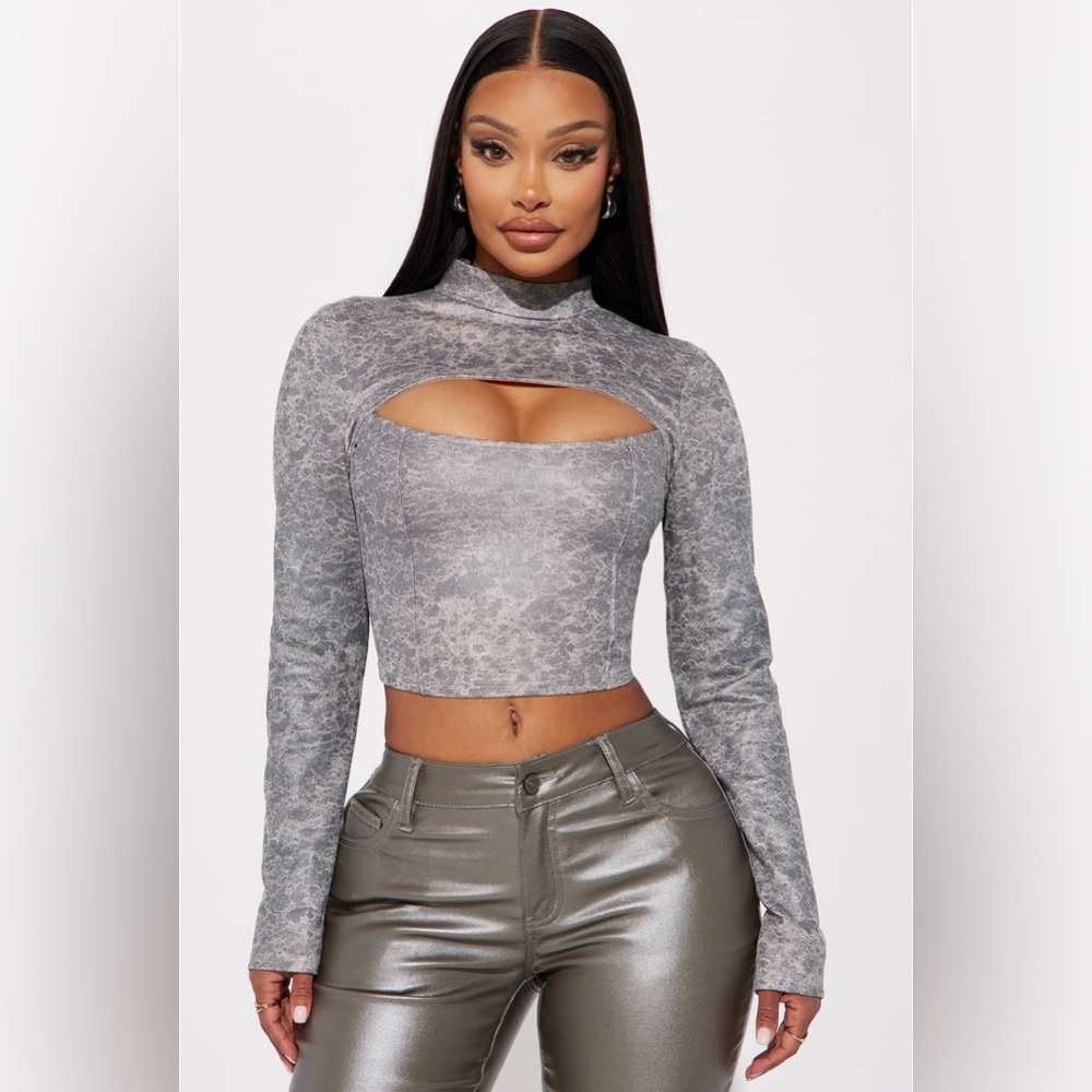 NWT- Fashion Nova- Wild Thoughts Suede Top - Grey/combo